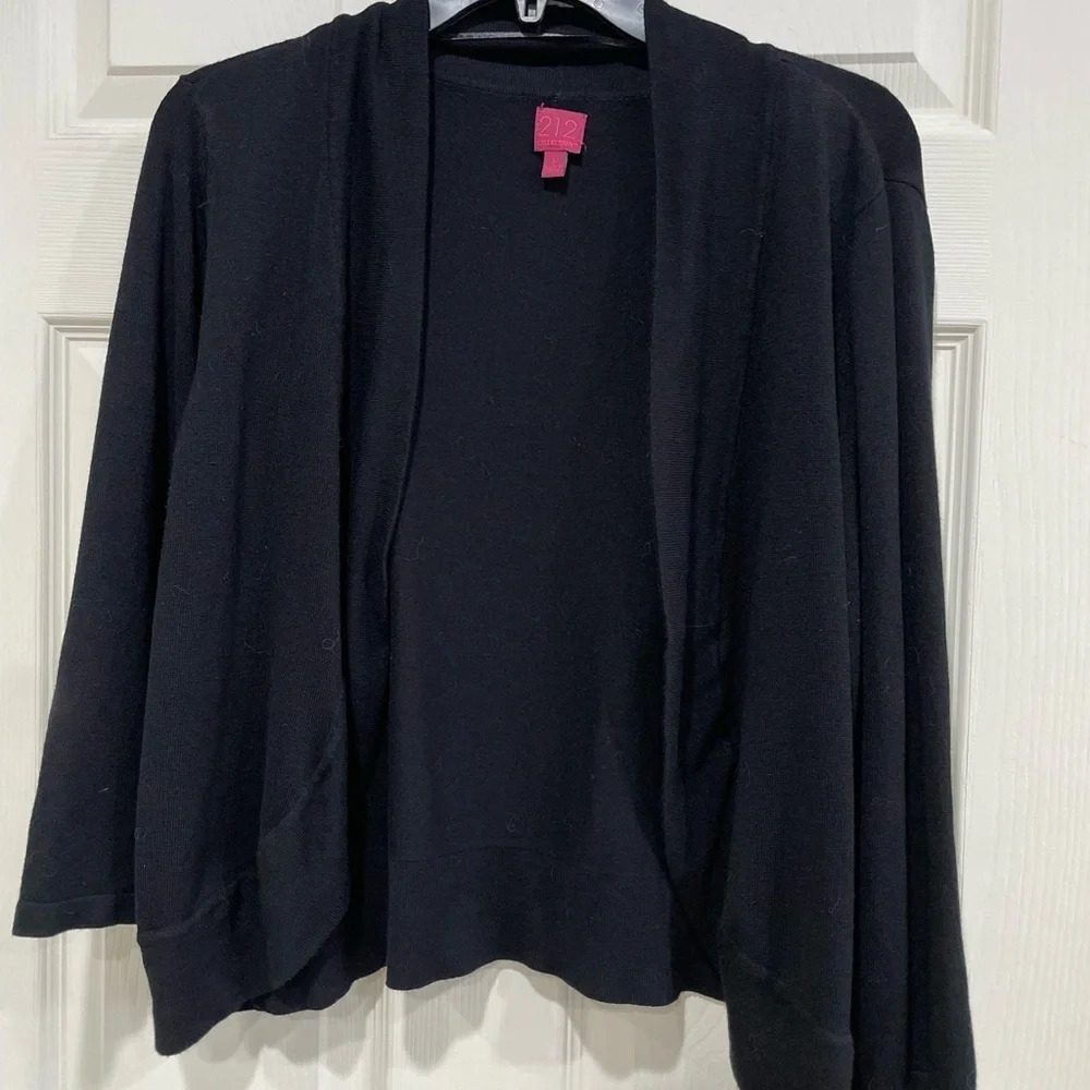 212 Womens Flyaway Open-Front Cardigan Size Large Black 7/8 Sleeve